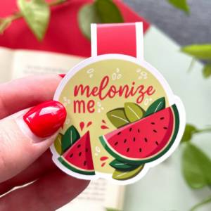 Melonen Lesezeichen magnetisch, illustriertes Motiv „Melonize me“ auf magnetischem Lesezeichen, buntes Papierlesezeichen Bild 2