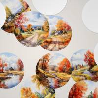 XL Sticker Flakes SET *Herbstlandschaft* • Runde Aquarell Herbst Aufkleber für Planer und Journaling Bild 1