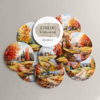 XL Sticker Flakes SET *Herbstlandschaft* • Runde Aquarell Herbst Aufkleber für Planer und Journaling Bild 2
