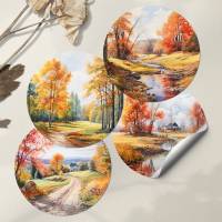XL Sticker Flakes SET *Herbstlandschaft* • Runde Aquarell Herbst Aufkleber für Planer und Journaling Bild 3