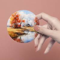 XL Sticker Flakes SET *Herbstlandschaft* • Runde Aquarell Herbst Aufkleber für Planer und Journaling Bild 4