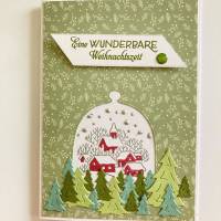 Aufwenige Weihnachtskarte mit Winterdorf und Tannenwald Handarbeit Unikat Grußkarte Stampin'Up! Bild 1