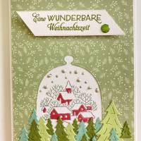 Aufwenige Weihnachtskarte mit Winterdorf und Tannenwald Handarbeit Unikat Grußkarte Stampin'Up! Bild 3