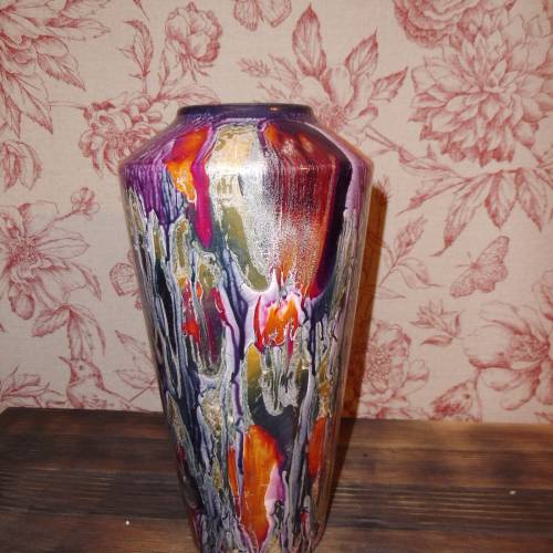 Scheurich Keramik Vase West Germany Pottery  Blumenvase Glasur Laufglasur Boho Hippie mid century Vintage bunt 507 - 26