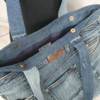 Blaue Jeanstasche, Shopper aus alten gebrauchten Jeanshosen Bild 6