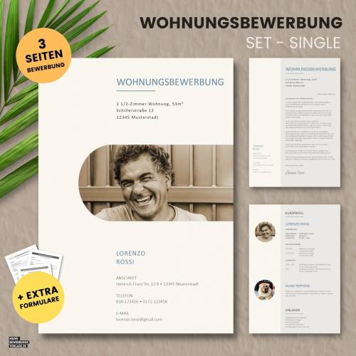 Wohnungsbewerbung - Wohnung Bewerbung - Bewerbungsvorlage Wohnung Single + Formulare - Deutsch - Word + Pages Nr.2
