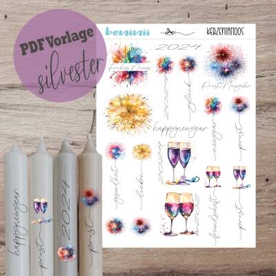 PDF A4 Vorlage "Taufe" Kerzentattoo Kerzensticker Kerzen Wasserschiebefolie Download Stabkerze 