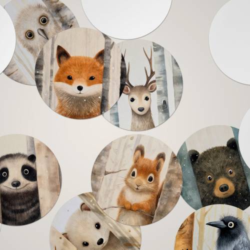 XL Sticker Flakes SET *Neugierige Waldtiere* • Runde Aquarell Tier Aufkleber für Kinder, Planer und Journaling