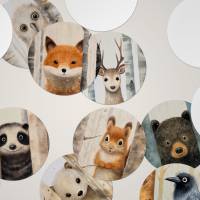 XL Sticker Flakes SET *Neugierige Waldtiere* • Runde Aquarell Tier Aufkleber für Kinder, Planer und Journaling Bild 1