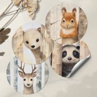 XL Sticker Flakes SET *Neugierige Waldtiere* • Runde Aquarell Tier Aufkleber für Kinder, Planer und Journaling Bild 3