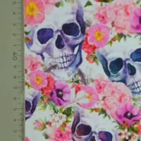 ♕ Skull mit Blumen Rosen Totenkopf Boho Hippie 50cm x 150 cm Nähen Stoff elastisch ♕ Bild 4