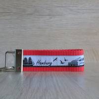 Schlüsselband Geschenk-Schlüsselanhänger Hamburg-Anhänger maritim schwarz grau rot Skyline Autoschlüssel Bild 2