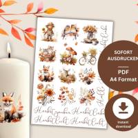 Herbst Kerzentattoo Vorlage PDF Bundle, Kerzensticker Paket bunt für Stumpenkerzen, Kerzen gestalten Herbstliebe, DIY Bild 2