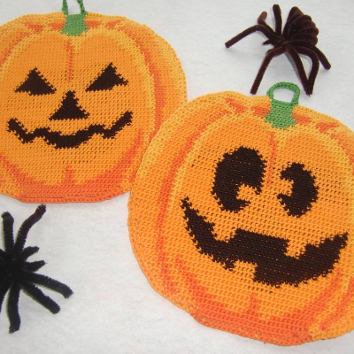 DIY Häkelanleitung Doubleface-Topflappen Kuerbisgesichter No.1 (PDF)