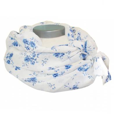 Sommer Damen Loopschal Viskose Blau Weiß Blumen