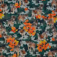 ♕ Jersey mit Wolf Wölfen auf Camouflage Laub Herbst 50 x 150 cm Nähen Stoff  ♕ Bild 4