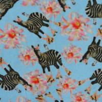 ♕ Jersey mit Zebras mit Rollschuhen und Blüten Digitaldruck Stenzo 50 x 150 cm ♕ Bild 1