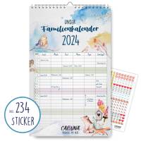 Familienkalender 2024 – 12 bunt gestaltete Monate – 6 Spalten für die ganze Familie – inkl. 234 Sticker Bild 1