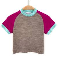 T-Shirt Merinowolle/Kaschmir Größe 86 braun pink türkis kurzärmliges Oberteil Upcycling Raglanshirt Bild 1