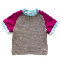 T-Shirt Merinowolle/Kaschmir Größe 86 braun pink türkis kurzärmliges Oberteil Upcycling Raglanshirt Bild 4