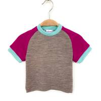 T-Shirt Merinowolle/Kaschmir Größe 86 braun pink türkis kurzärmliges Oberteil Upcycling Raglanshirt Bild 6
