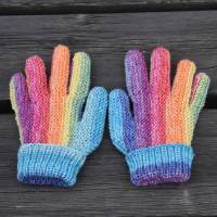 Finger-Handschuhe Wolle handgestrickt Regenbogen Damen Bild 2