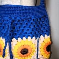 Sunflower-Bag, Granny-Square-Tasche mit Baumwollgarn gehäkelt, trendige Tasche Bild 5
