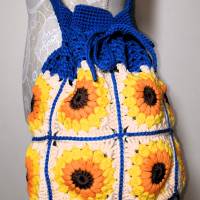 Sunflower-Bag, Granny-Square-Tasche mit Baumwollgarn gehäkelt, trendige Tasche Bild 6