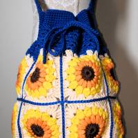 Sunflower-Bag, Granny-Square-Tasche mit Baumwollgarn gehäkelt, trendige Tasche Bild 7