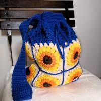 Sunflower-Bag, Granny-Square-Tasche mit Baumwollgarn gehäkelt, trendige Tasche Bild 8