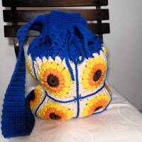 Sunflower-Bag, Granny-Square-Tasche mit Baumwollgarn gehäkelt, trendige Tasche Bild 9