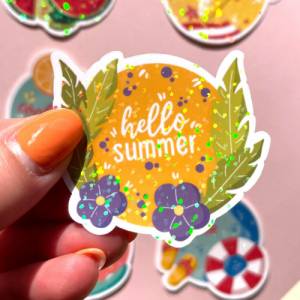 Summer Glitzer Sticker Set, 6 sommerliche, glitzernde Sticker, Vinyl Sticker Urlaubsmotive im Set, Aufkleber "Summer Bild 5