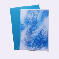 Postkarte Faltkarte mit Briefumschlag handgemacht mit Naturmotiv in Blautönen Bild 1