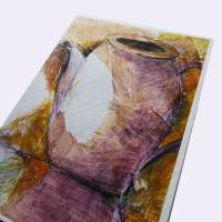 Postkarte, gedruckt, künstlerisch mit bunter "Teekanne" und Briefumschlag in Pink Bild 3