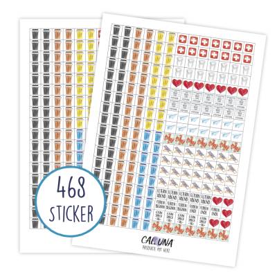 468 Sticker für Familienplaner, Familienkalender und Kalender – Aufkleber für Mülltonnen, Arzttermine, Urlaub usw.