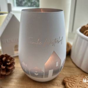 Windlicht personalisiert | Gravur | Kristallglas | Richtfest | Einzugsgeschenk | Geschenk Einzug | Häuser | Familie | Ei Bild 6