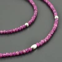 Zarte Rubinkette mit 925er Silber Edelsteinkette in pink zierlich minimalistisch Halskette Brautschmuck Perlen Bild 1