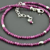 Zarte Rubinkette mit 925er Silber Edelsteinkette in pink zierlich minimalistisch Halskette Brautschmuck Perlen Bild 2