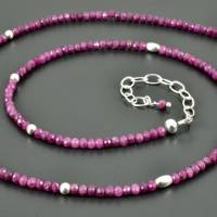 Zarte Rubinkette mit 925er Silber Edelsteinkette in pink zierlich minimalistisch Halskette Brautschmuck Perlen Bild 3
