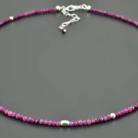 Zarte Rubinkette mit 925er Silber Edelsteinkette in pink zierlich minimalistisch Halskette Brautschmuck Perlen Bild 4