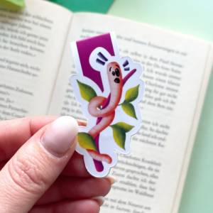 Bücherwurm Lesezeichen magnetisch, illustriertes Motiv „Wurm“ auf magnetischem Lesezeichen, buntes Papierlesezeichen mit Bild 2