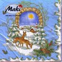 Lunchservietten Winterland mit Rehen auf Blau, Weihnachtsservietten von Maki zum Basteln Bild 1