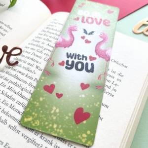 Flamingo Lesezeichen Love, laminiertes Lesezeichen aus Papier, handgemachtes Lesezeichen mit zwei verliebten Flamingos, Bild 2