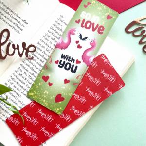 Flamingo Lesezeichen Love, laminiertes Lesezeichen aus Papier, handgemachtes Lesezeichen mit zwei verliebten Flamingos, Bild 4