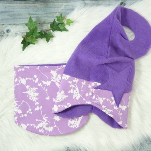 Zipfelmütze Halssocke Winter-Set KU 50-54 Elfen-Motiv