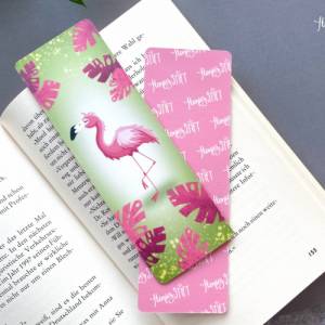 Flamingo Lesezeichen pink, laminiertes Lesezeichen aus Papier, handgemachtes Lesezeichen mit Blättern, Papierlesezeichen Bild 3