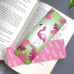 Flamingo Lesezeichen pink, laminiertes Lesezeichen aus Papier, handgemachtes Lesezeichen mit Blättern, Papierlesezeichen Bild 4