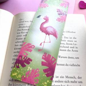Flamingo Lesezeichen pink, laminiertes Lesezeichen aus Papier, handgemachtes Lesezeichen mit Blättern, Papierlesezeichen Bild 5