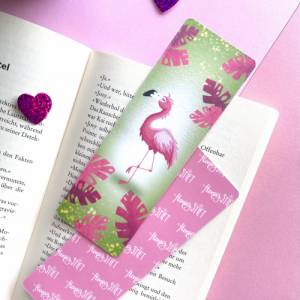 Flamingo Lesezeichen pink, laminiertes Lesezeichen aus Papier, handgemachtes Lesezeichen mit Blättern, Papierlesezeichen Bild 6