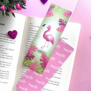 Flamingo Lesezeichen pink, laminiertes Lesezeichen aus Papier, handgemachtes Lesezeichen mit Blättern, Papierlesezeichen Bild 7